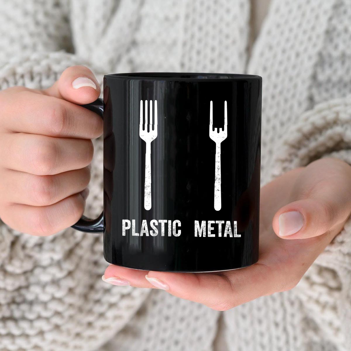 Plastic Metal Fork Funny Metalhead Quote Metal Music Lover T Shirt 6 mug2d black mockup 1